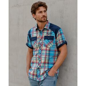 Springfield Classic Plaid Utility Button Up Shirt Short Sleeve, Large